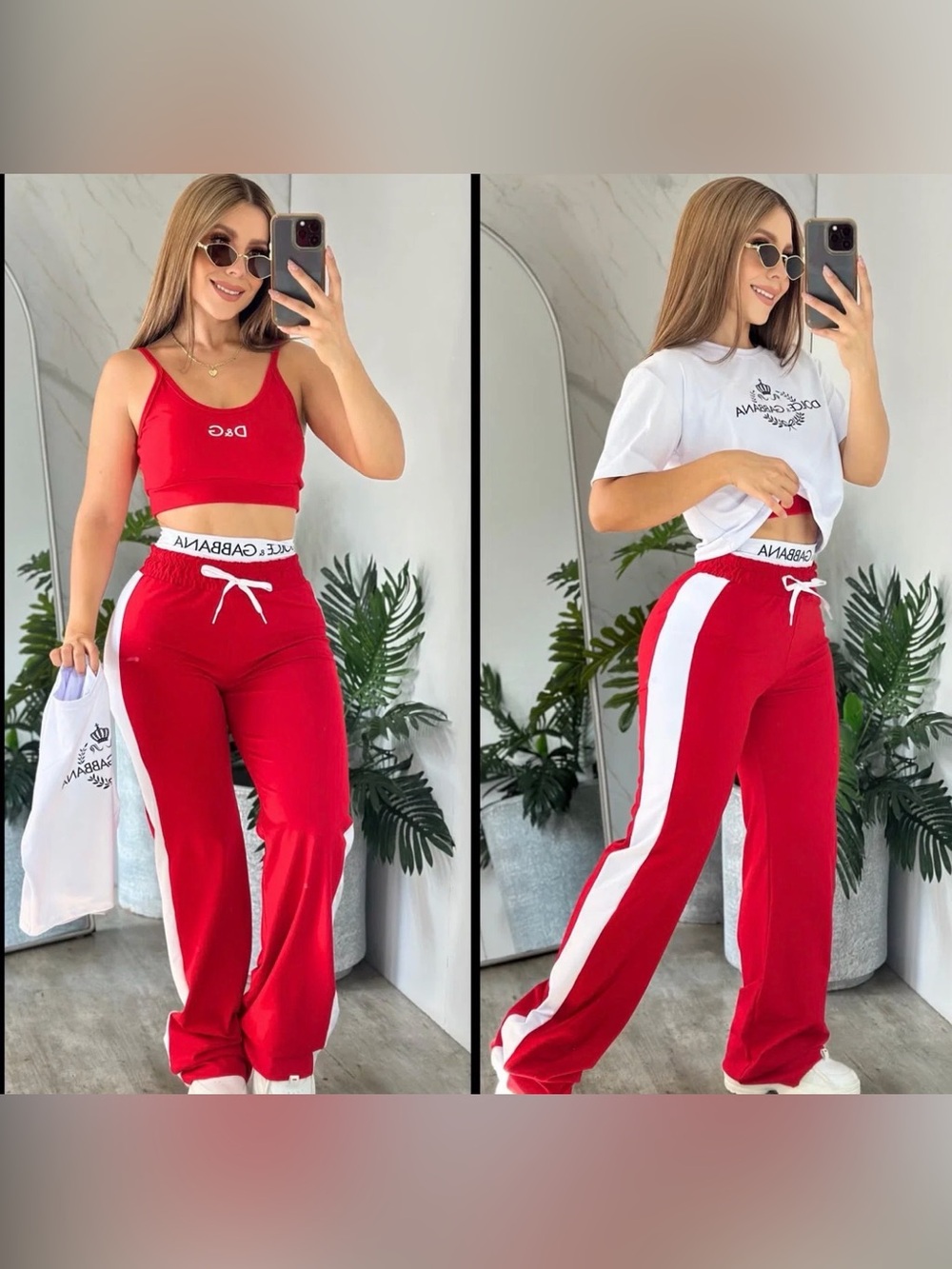 3 piece set Red Track Jogger+ top+tshirt size S/M